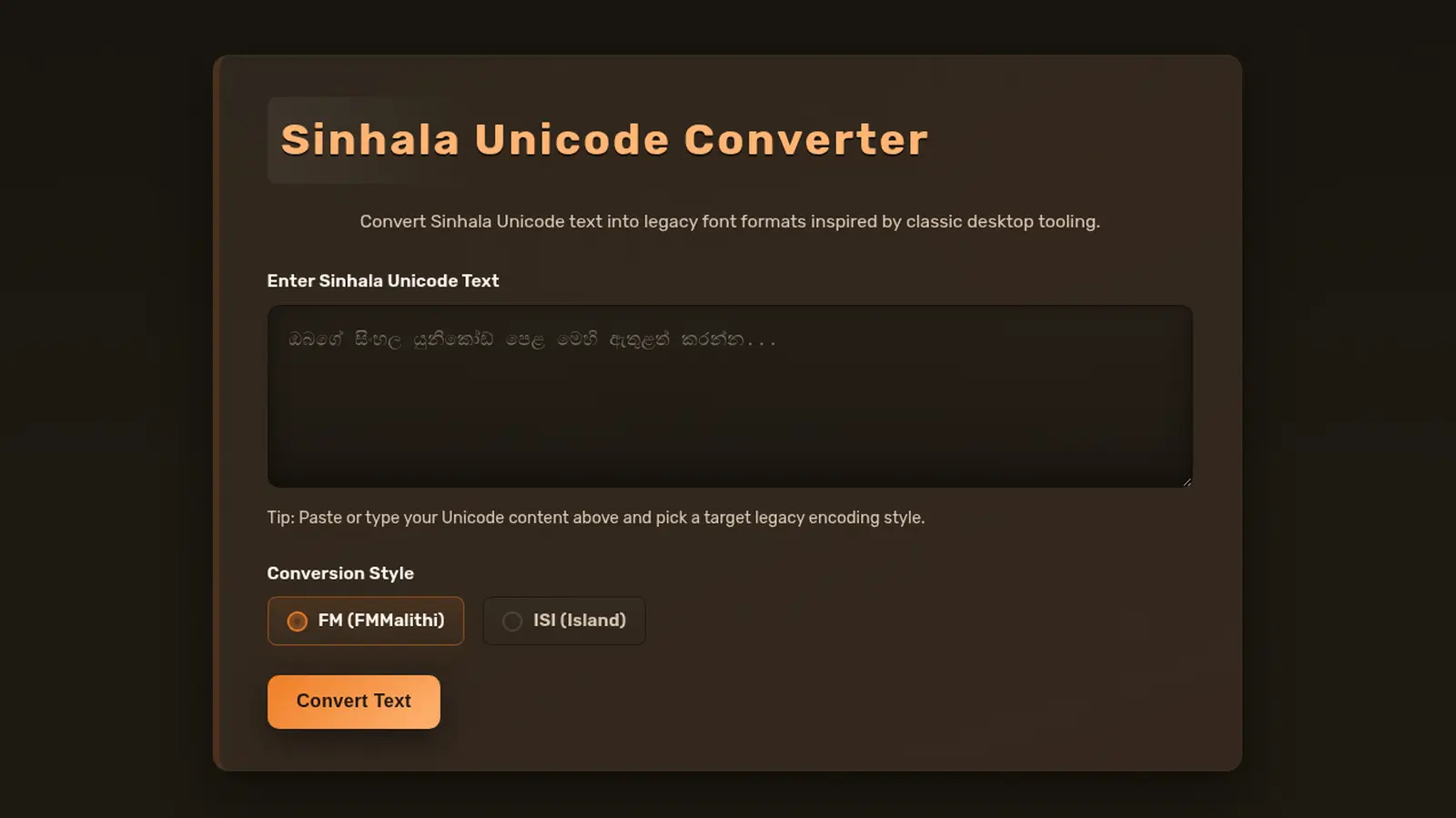 Sinhala Unicode Legacy Font Converter project preview